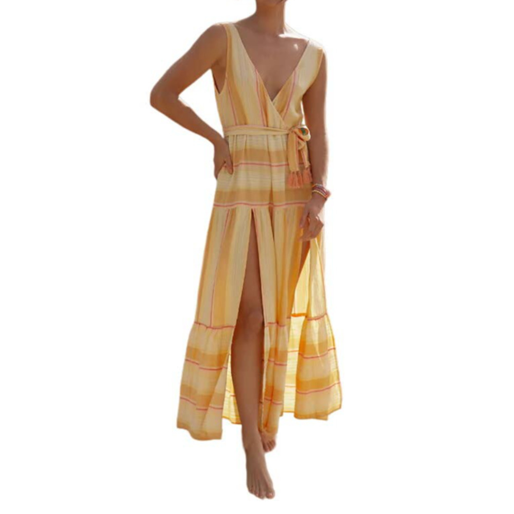 NWT L*Space Women Clara Striped Maxi Dress Yellow Pink Size XS